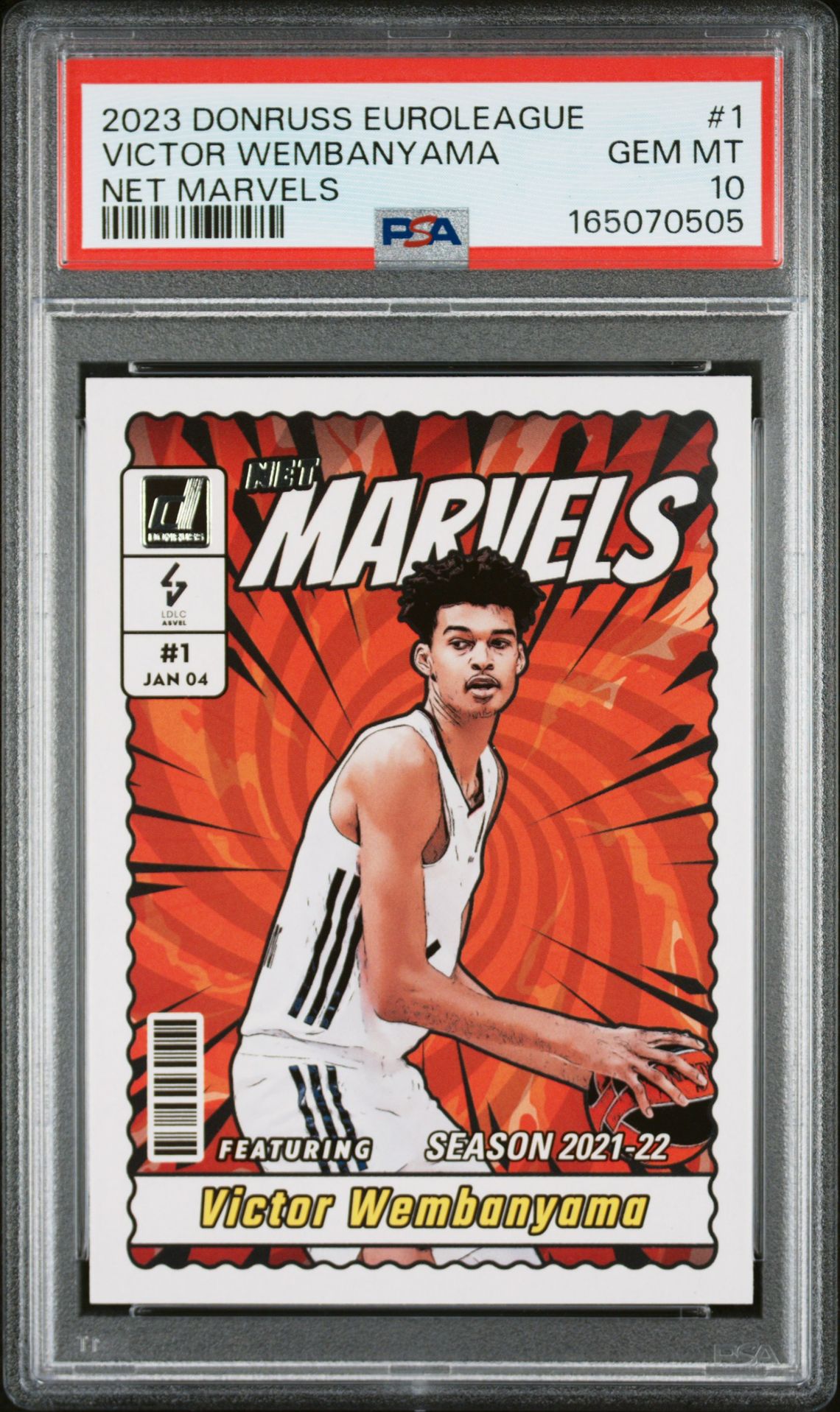 2023 Panini Donruss Turkish Airlines Euroleague Net Marvels Victor Wembanyama #1 Gem Mt 10 front view - PSA graded GEM MT 10