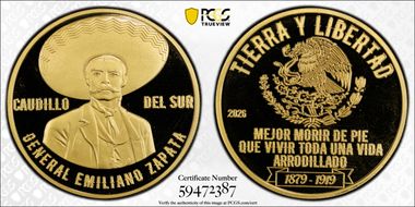2026 Medal General Emiliano Zapata Brass PR69DCAM