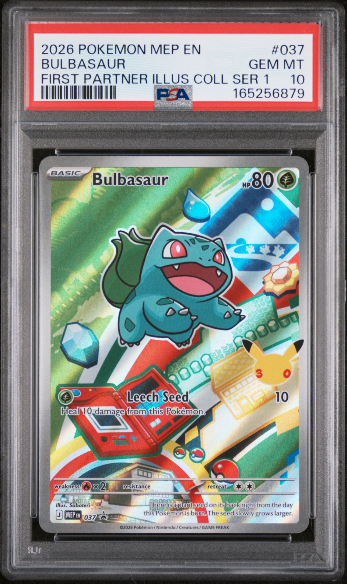 2026 Pokemon Mep En-Me Black Star Promo Bulbasaur #037 (First Partner Illus Coll Ser 1) Gem Mt 10 front view - PSA graded GEM MT 10