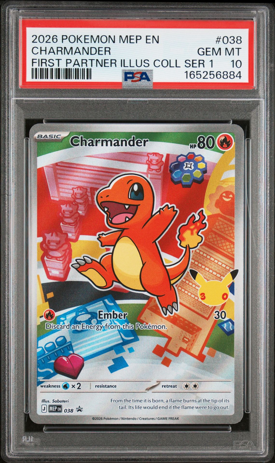 2026 Pokemon Mep En-Me Black Star Promo Charmander #038 (First Partner Illus Coll Ser 1) Gem Mt 10 front view - PSA graded GEM MT 10