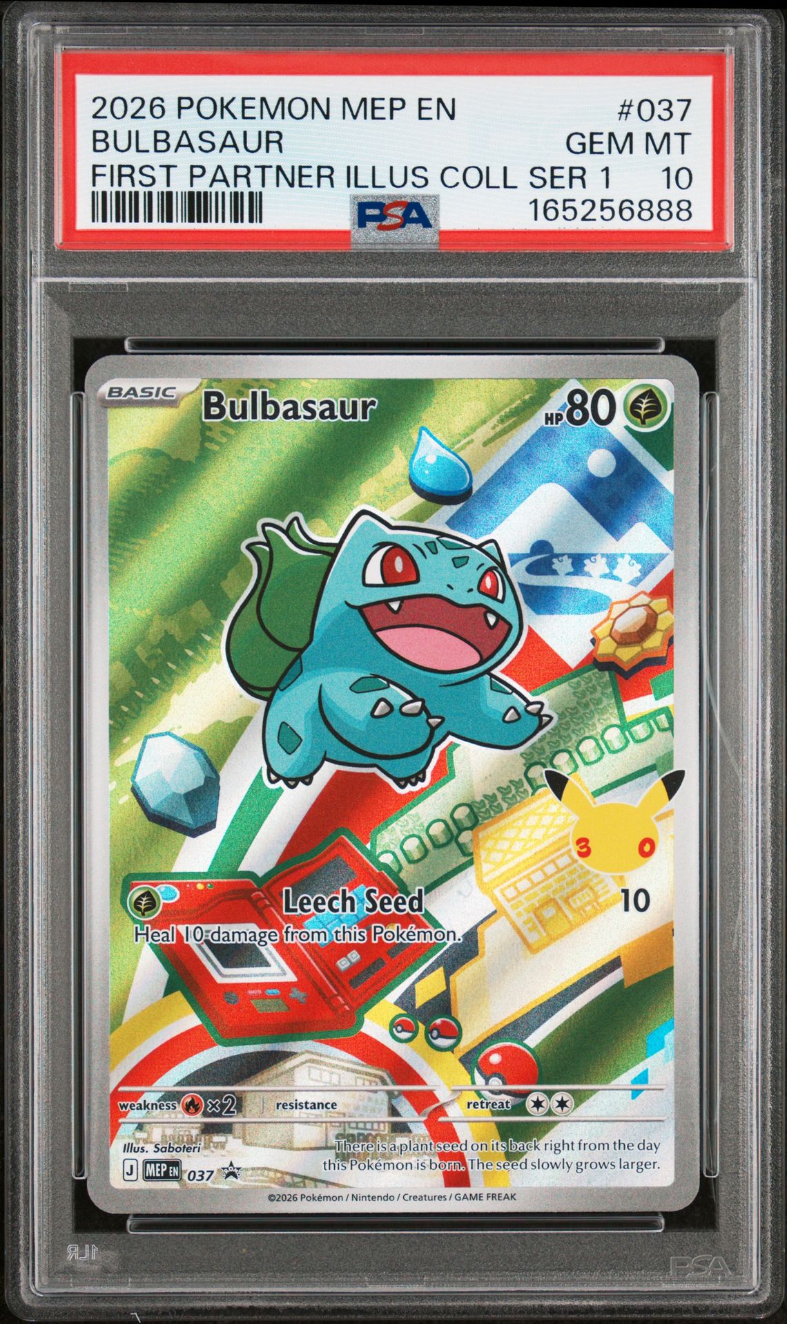 2026 Pokemon Mep En-Me Black Star Promo Bulbasaur #037 (First Partner Illus Coll Ser 1) Gem Mt 10 front view - PSA graded GEM MT 10