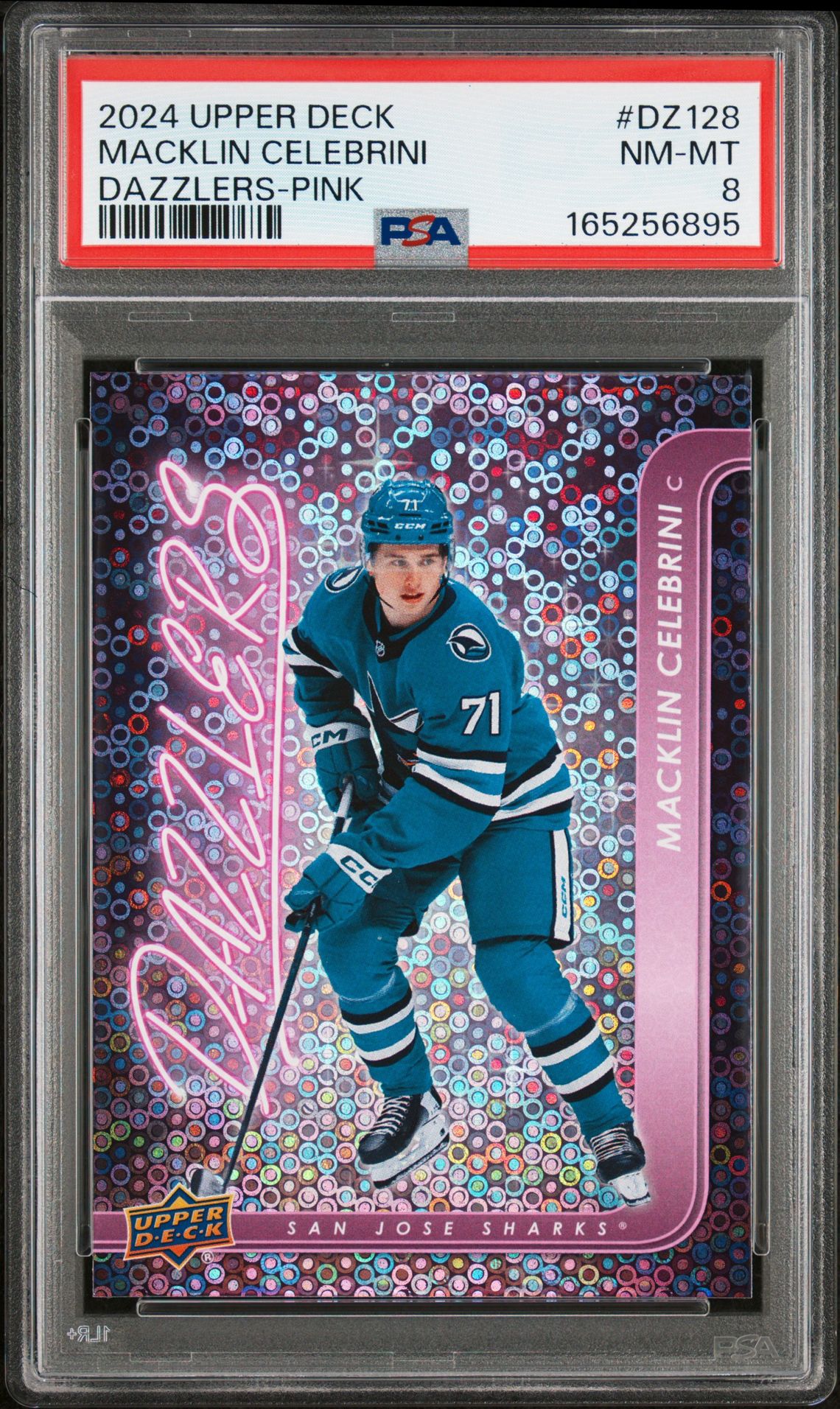 2024 Upper Deck Dazzlers Macklin Celebrini #Dz128 (Dazzlers-Pink) Nm-Mt 8 front