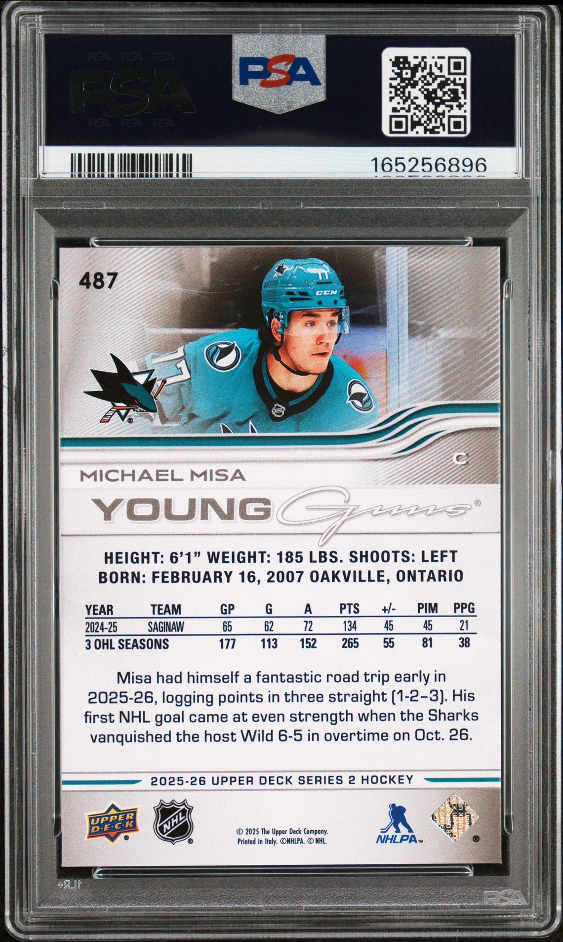 2025 Upper Deck Michael Misa #487 Mint 9 back