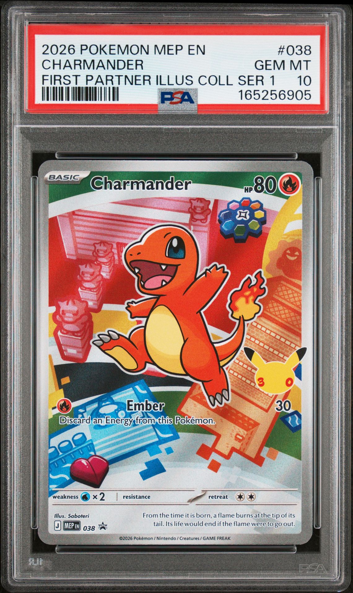 2026 Pokemon Mep En-Me Black Star Promo Charmander #038 (First Partner Illus Coll Ser 1) Gem Mt 10 front view - PSA graded GEM MT 10