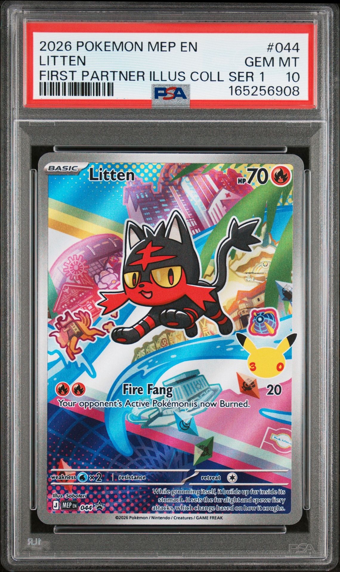 2026 Pokemon Mep En-Me Black Star Promo Litten #044 (First Partner Illus Coll Ser 1) Gem Mt 10 front