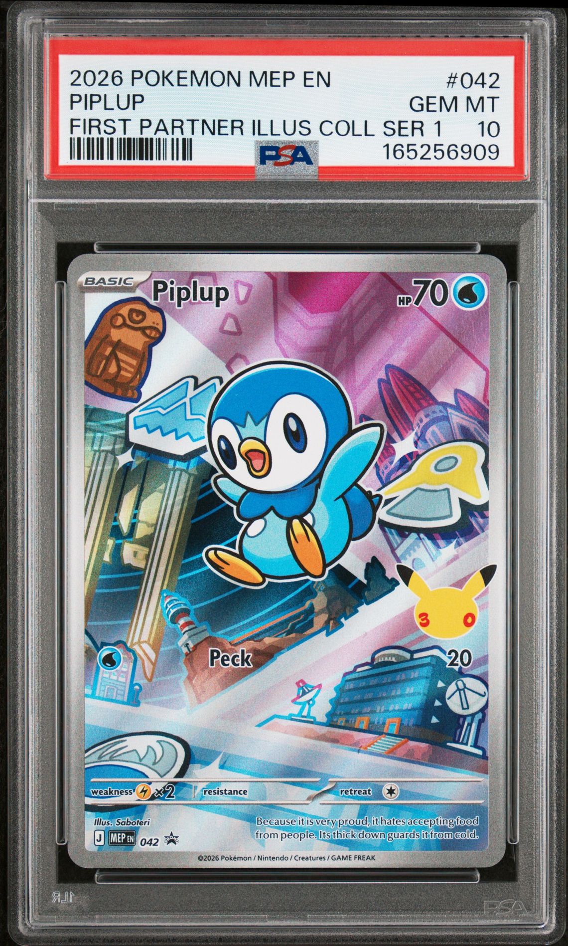 2026 POKEMON MEP EN-ME BLACK STAR PROMO PIPLUP FIRST PARTNER ILLUS COLL SER 1 042 GEM MT 10 front