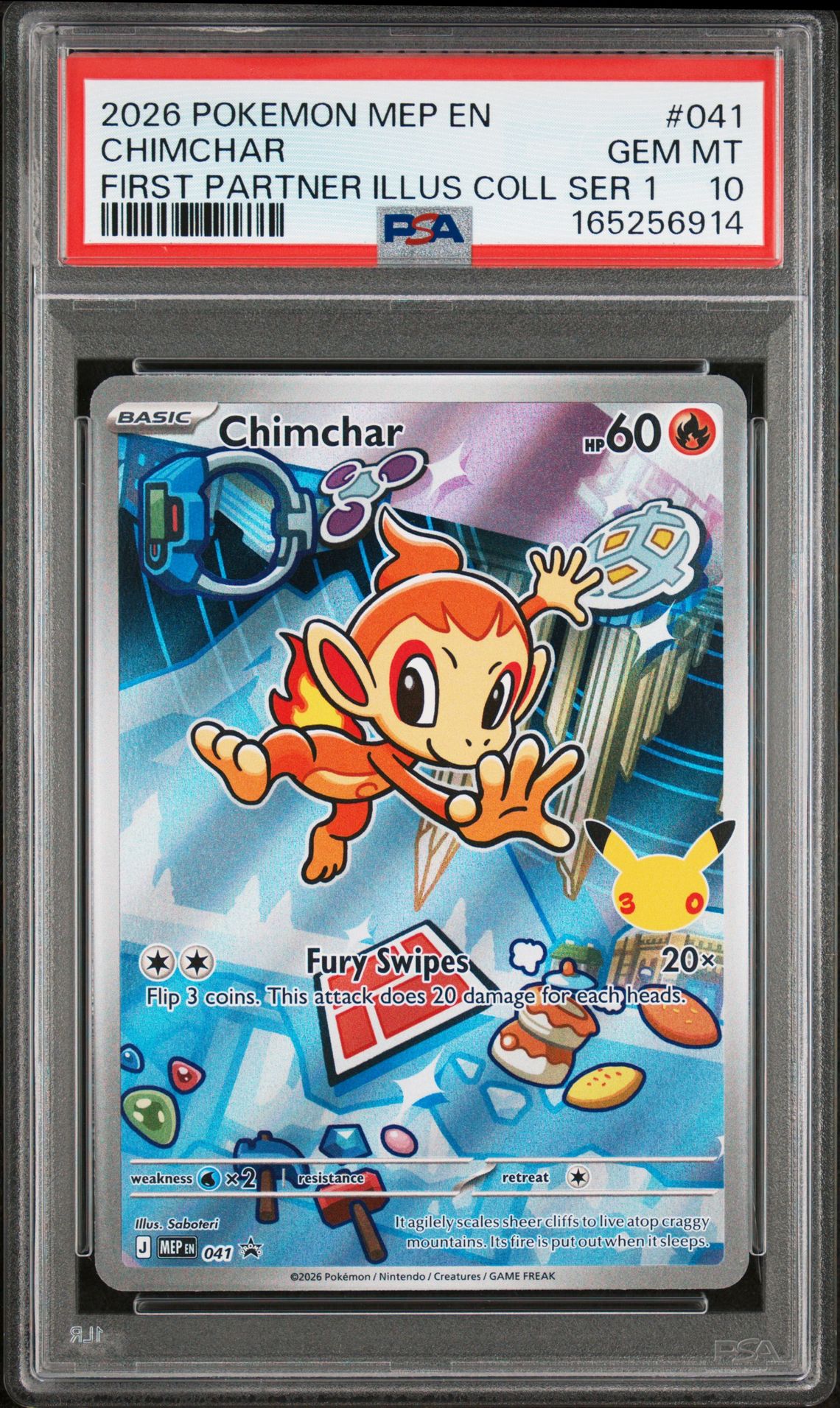2026 Pokemon Mep En-Me Black Star Promo Chimchar #041 (First Partner Illus Coll Ser 1) Gem Mt 10 front view - PSA graded GEM MT 10
