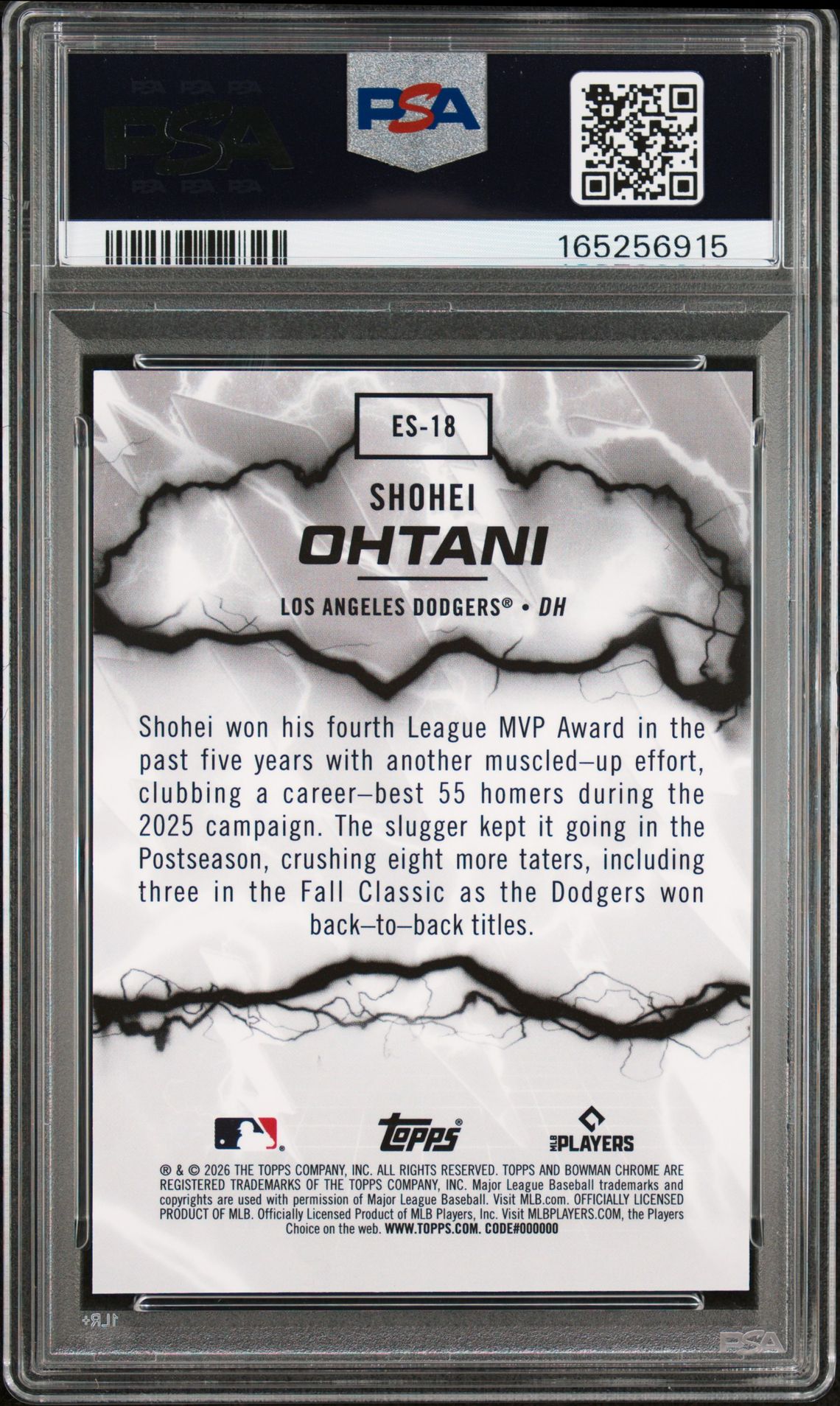 2026 Bowman Chrome Electric Sluggers Shohei Ohtani #Es-18 (Electric Slgr-Mini Diamond) Gem Mt 10 back view - PSA certificate #165256915