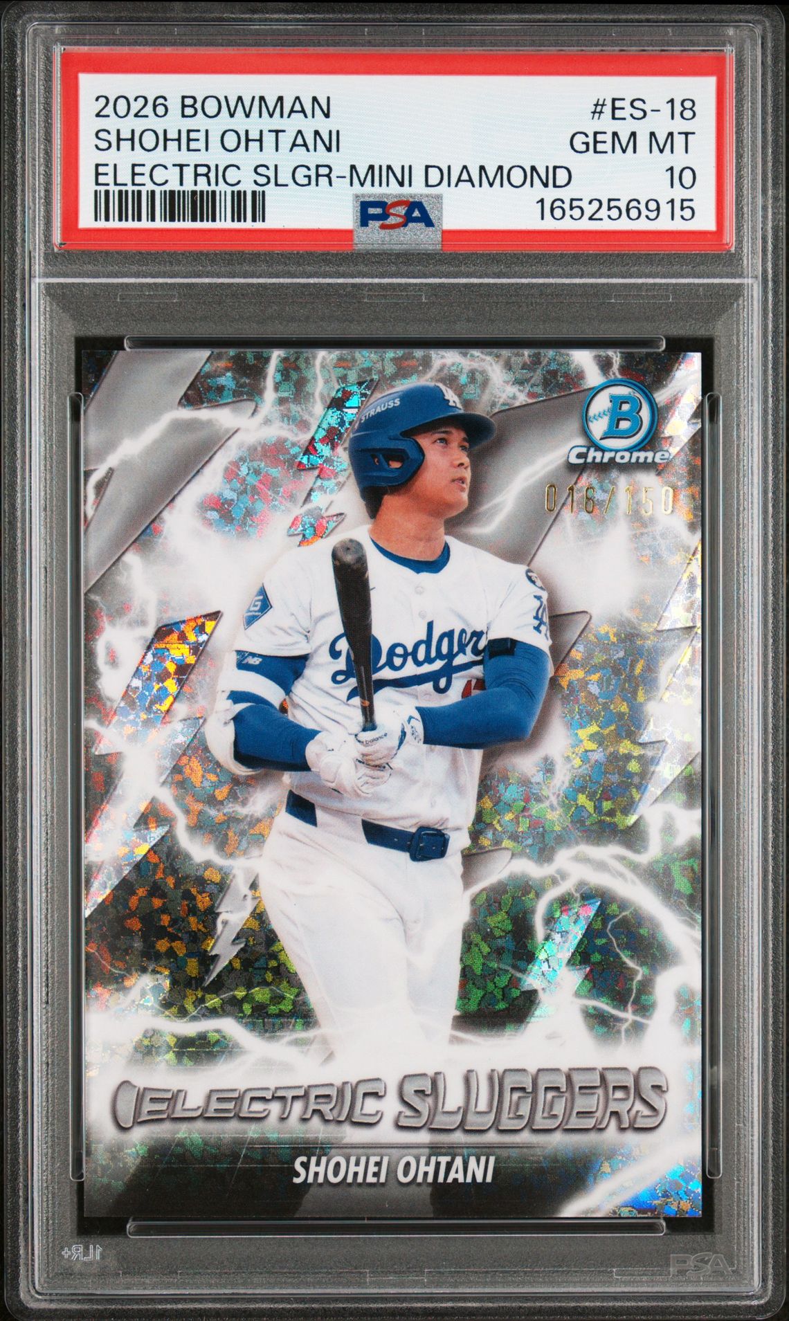 2026 Bowman Chrome Electric Sluggers Shohei Ohtani #Es-18 (Electric Slgr-Mini Diamond) Gem Mt 10 front view - PSA graded GEM MT 10