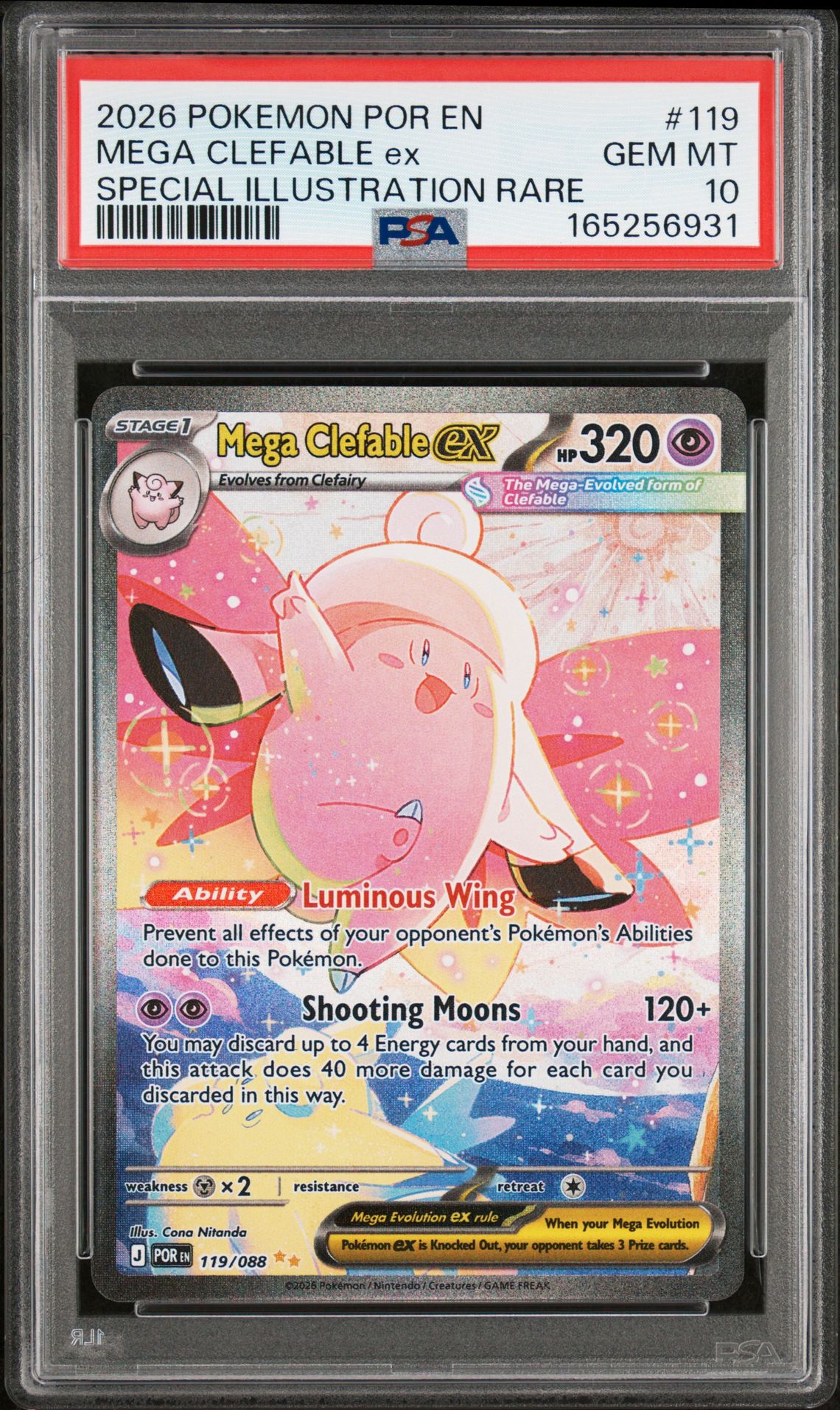 2026 Pokemon Por En-Perfect Order Mega Clefable Ex #119 (Special Illustration Rare) Gem Mt 10 front view - PSA graded GEM MT 10