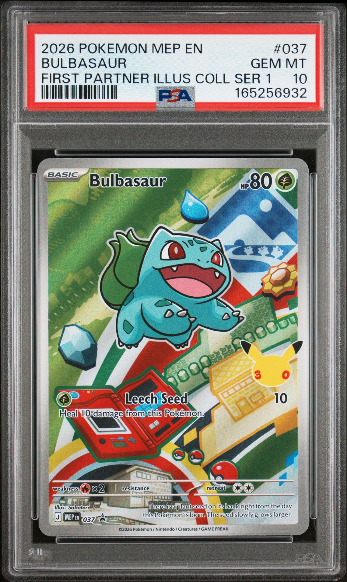 2026 Pokemon Mep En-Me Black Star Promo Bulbasaur #037 (First Partner Illus Coll Ser 1) Gem Mt 10 front view - PSA graded GEM MT 10