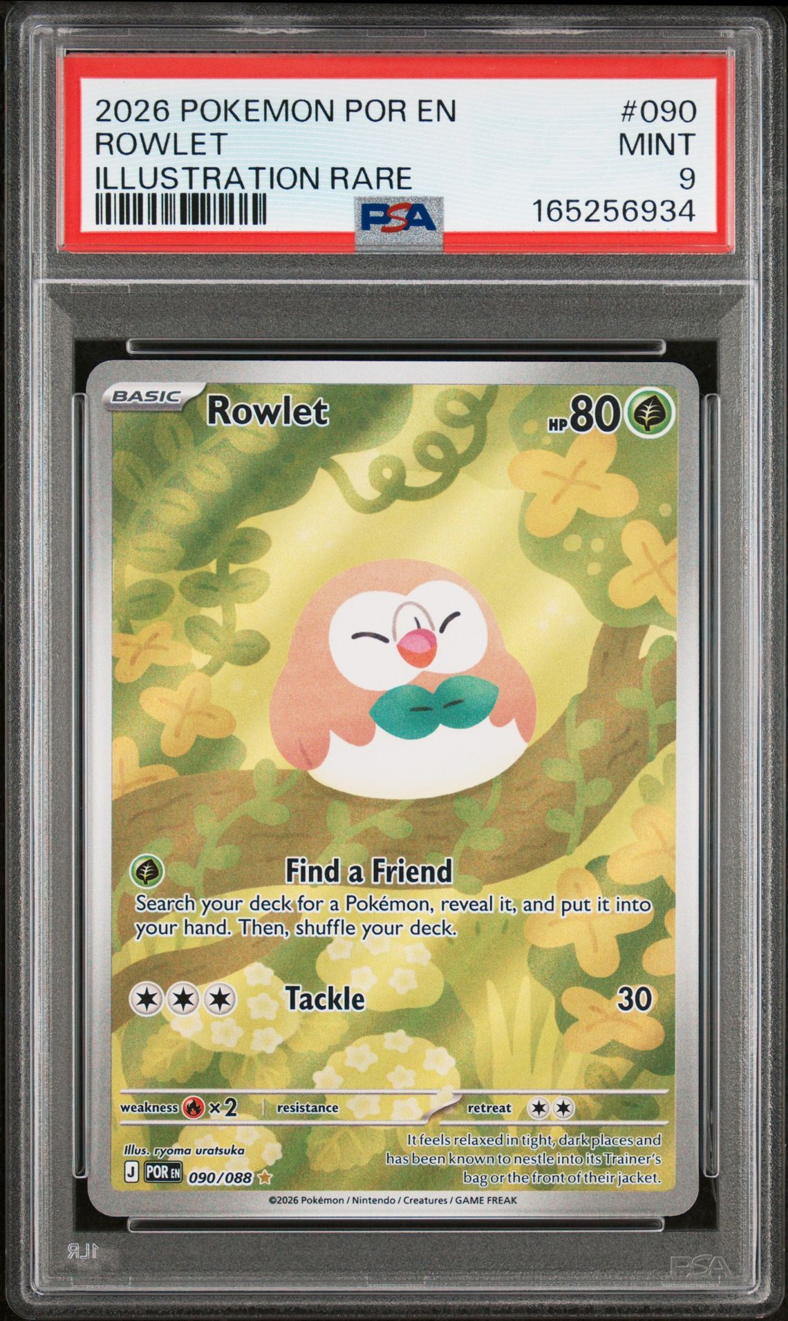 2026 Pokemon Por En-Perfect Order Rowlet #090 (Illustration Rare) Mint 9 front