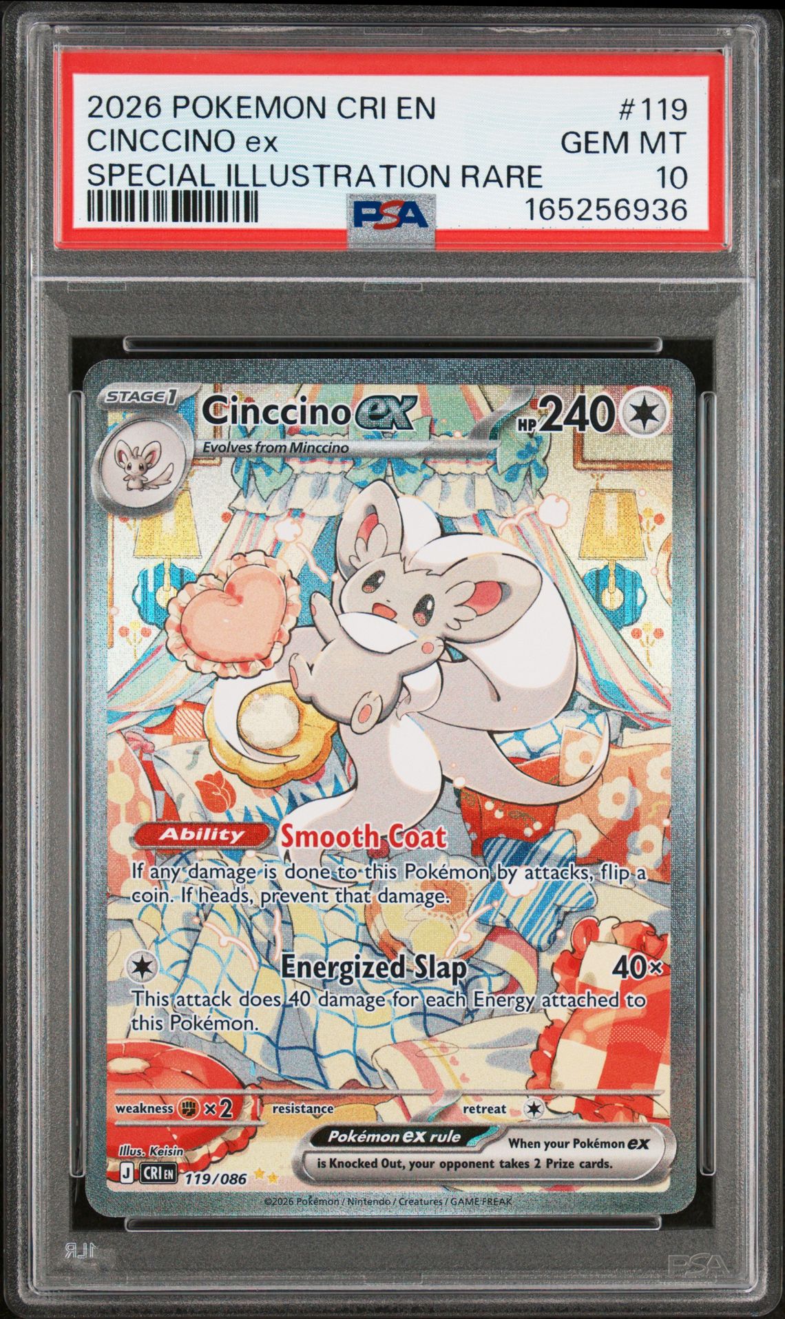 2026 Pokemon Cri En-Chaos Rising Cinccino Ex #119 (Special Illustration Rare) Gem Mt 10 front view - PSA graded GEM MT 10
