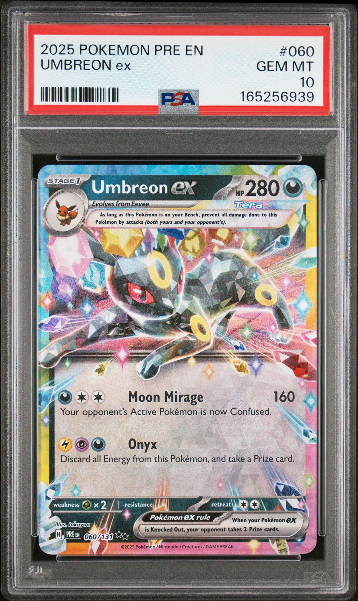 2025 Pokemon Pre En-Prismatic Evolutions Umbreon Ex #060 Gem Mt 10 front view - PSA graded GEM MT 10