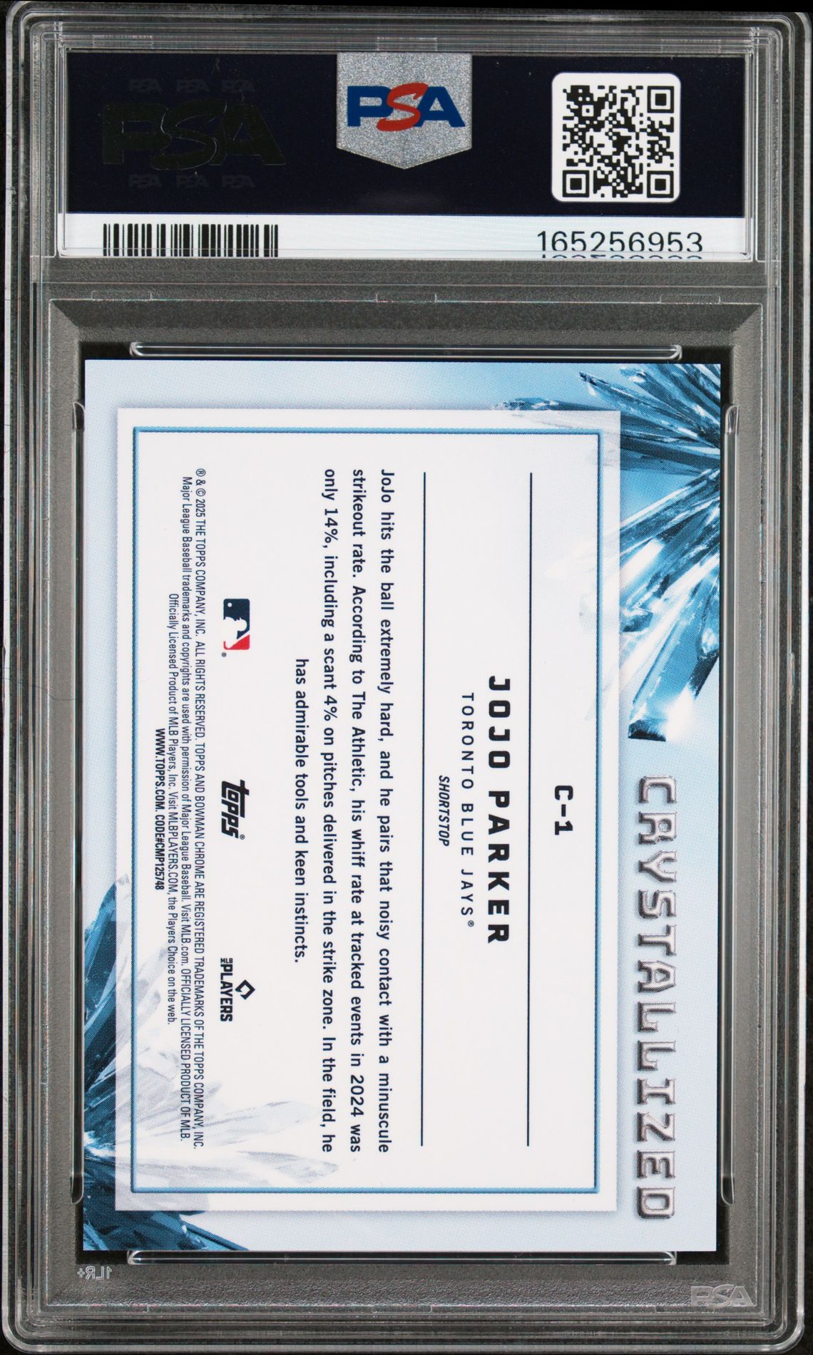 2025 Bowman Draft Crystallized Jojo Parker #C-1 Mint 9 back