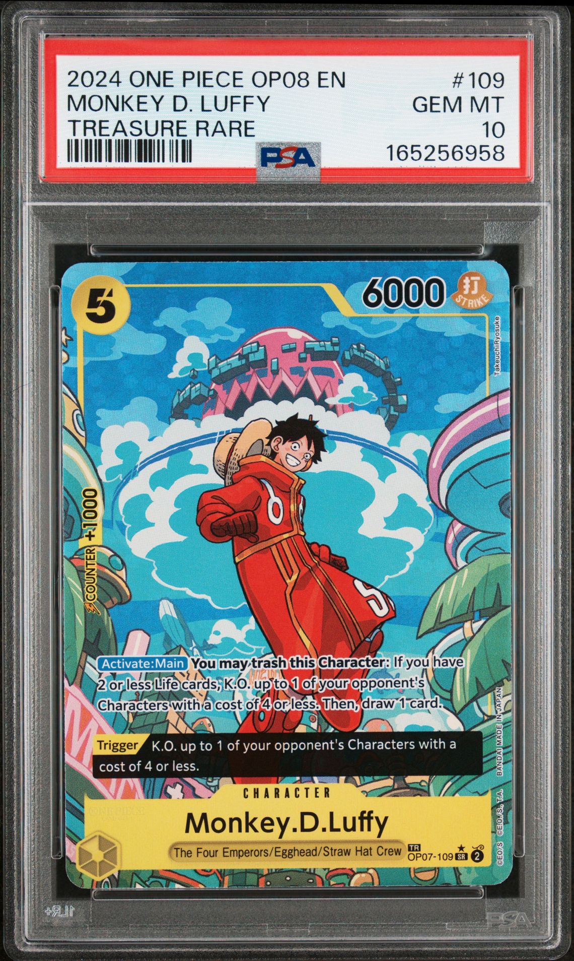 2024 One Piece Op08-Two Legends Monkey D. Luffy #109 (Treasure Rare) Gem Mt 10 front view - PSA graded GEM MT 10