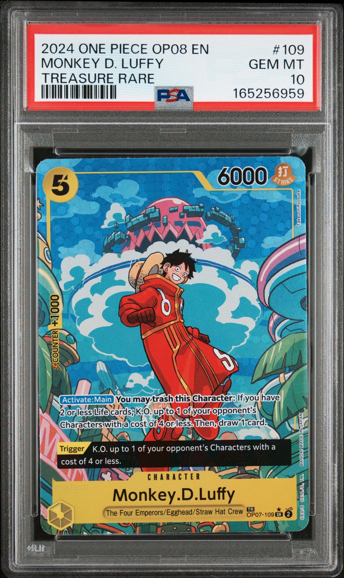 2024 One Piece Op08-Two Legends Monkey D. Luffy #109 (Treasure Rare) Gem Mt 10 front