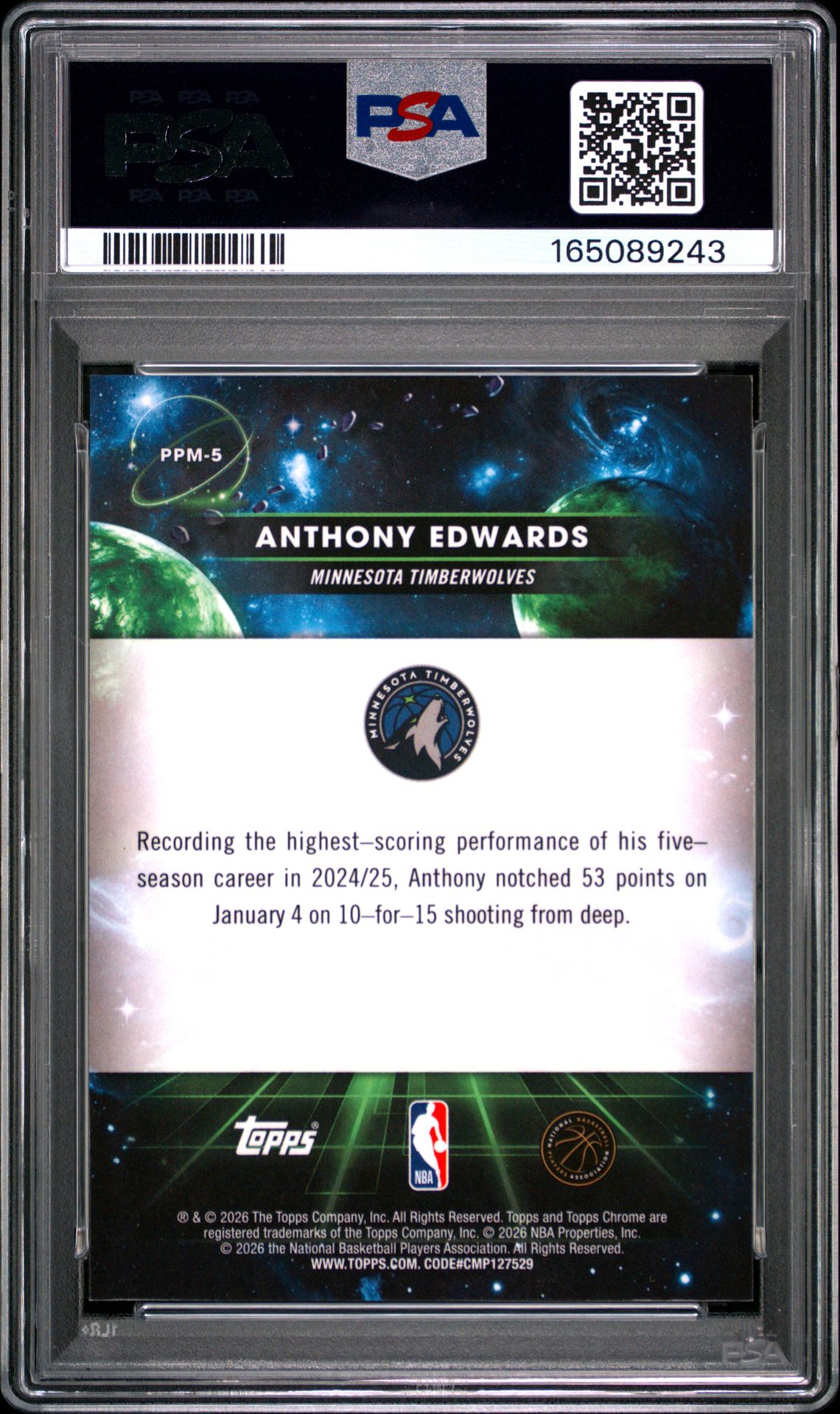 2025 Topps Cosmic Chrome Planetary Pursuit Anthony Edwards #5 (Planetary Pursuit-Mercury) Mint 9 back
