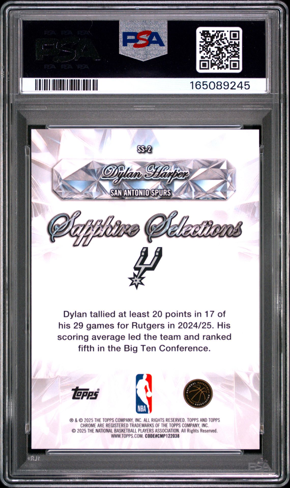 2025 Topps Chrome Sapphire Edition Sapphire Selections Dylan Harper #Ss-2 Gem Mt 10 back