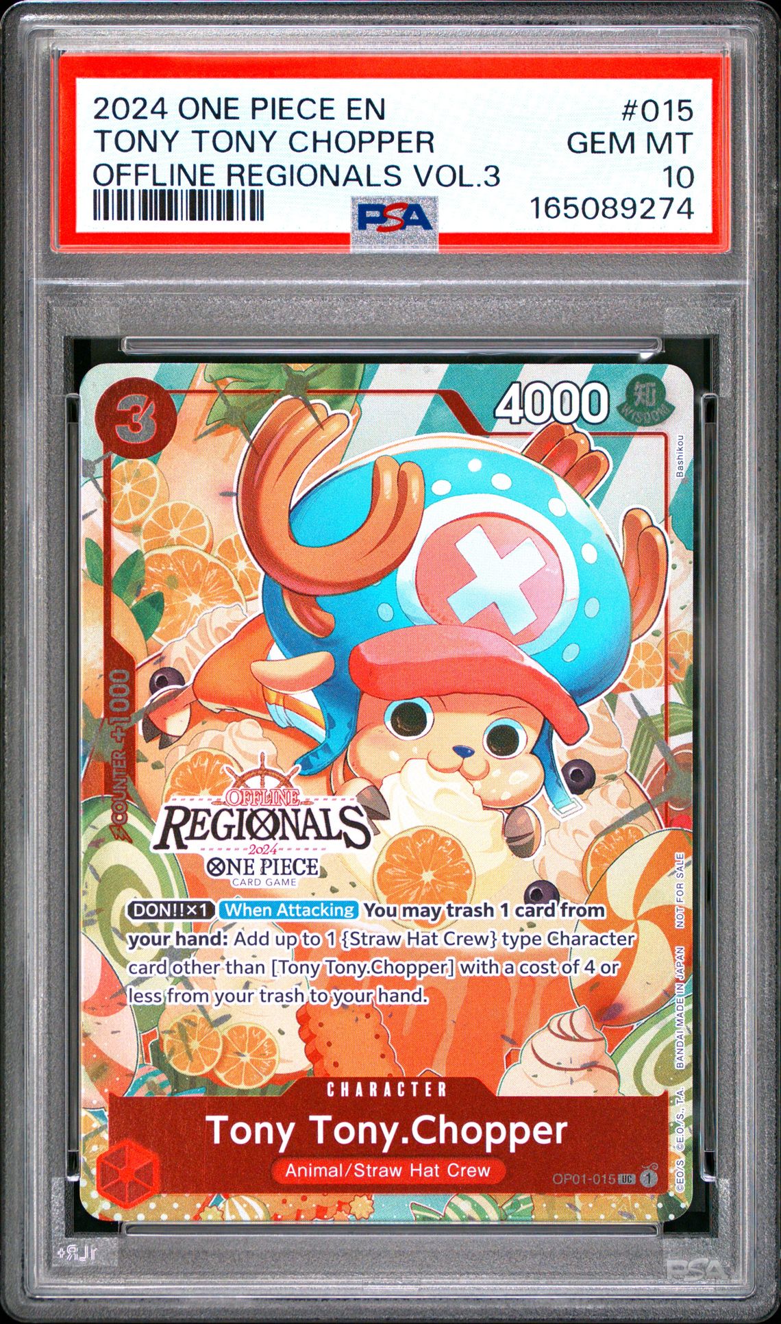 2024 One Piece Offline Regionals Pack 2024 Vol.3 Tony Tony Chopper #015 Gem Mt 10 front view - PSA graded GEM MT 10