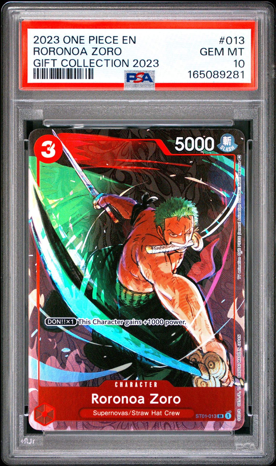 2023 One Piece Gift Collection 2023 Roronoa Zoro #013 (Gift Collection 2023) Gem Mt 10 front view - PSA graded GEM MT 10