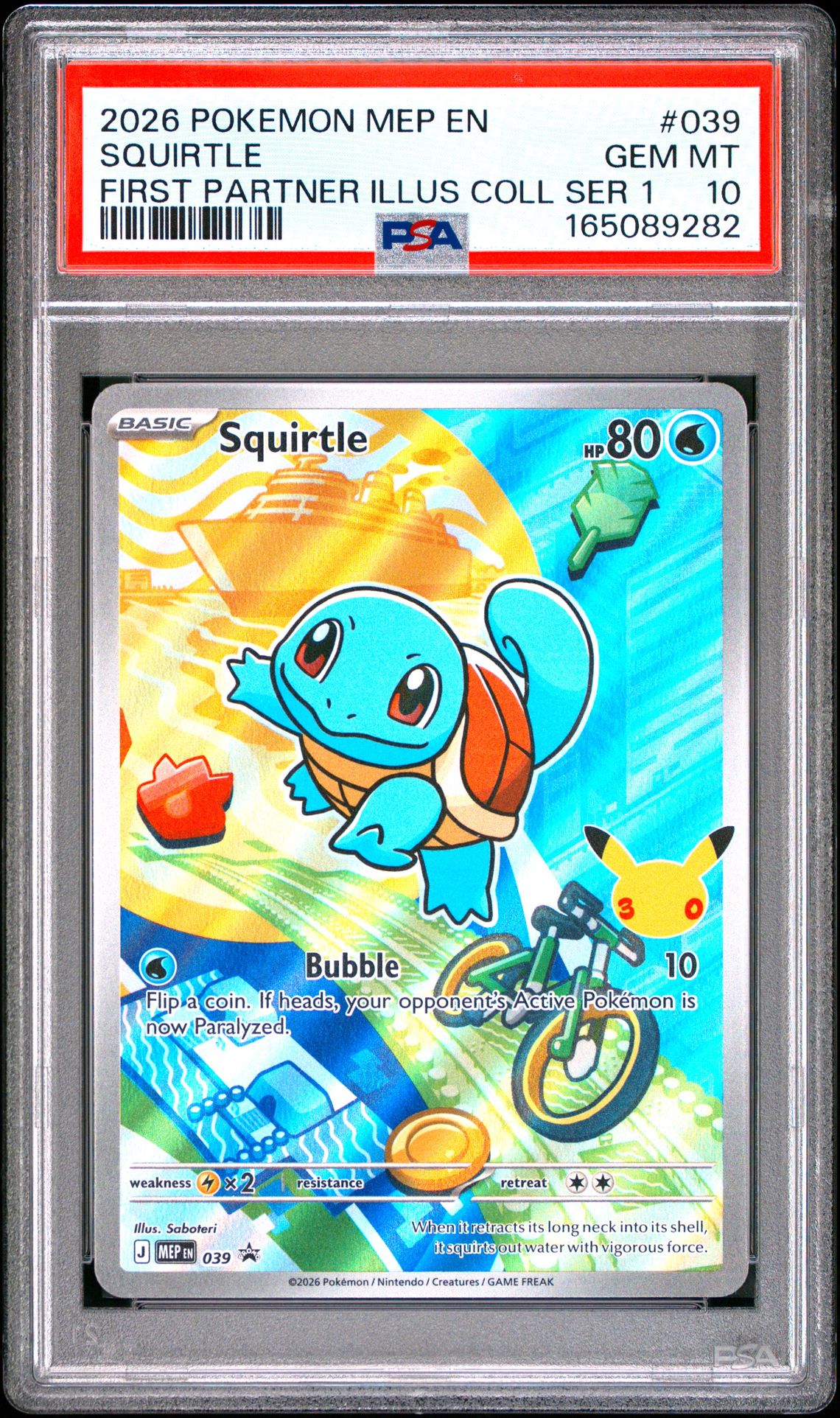 2026 Pokemon Mep En-Me Black Star Promo Squirtle #039 (First Partner Illus Coll Ser 1) Gem Mt 10 front view - PSA graded GEM MT 10