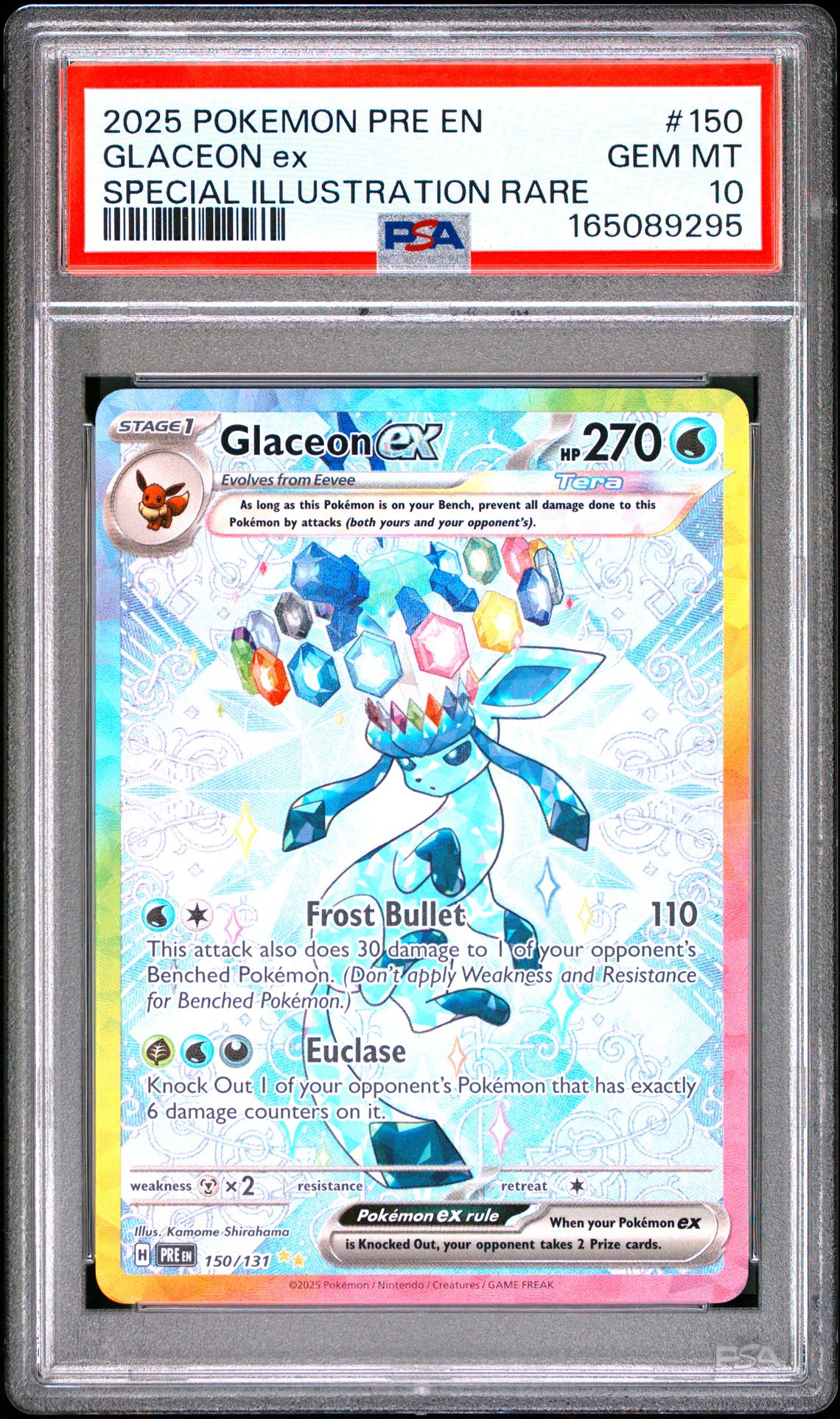 2025 Pokemon Pre En-Prismatic Evolutions Glaceon Ex #150 (Special Illustration Rare) Gem Mt 10 front view - PSA graded GEM MT 10