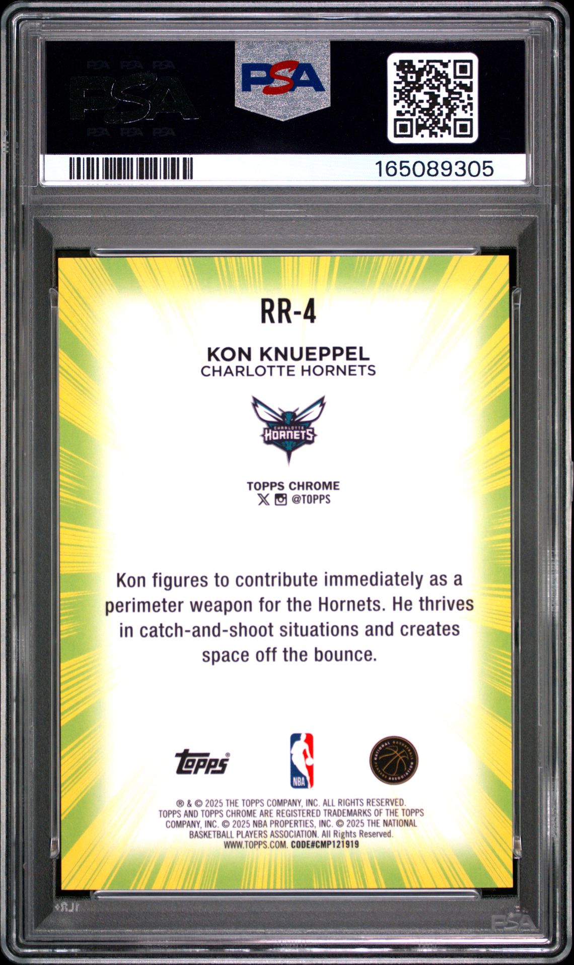 2025 Topps Chrome Radiating Rookies Kon Knueppel #Rr-4 Gem Mt 10 back view - PSA certificate #165089305