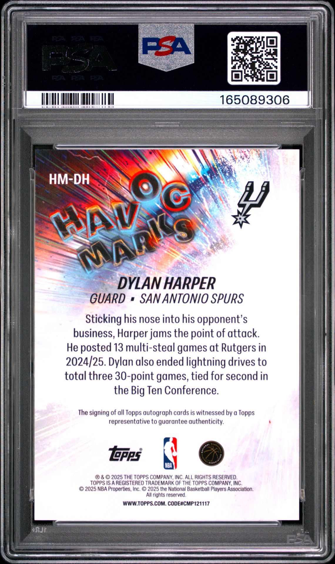 2025 Topps Havoc Marks Dylan Harper #Hm-Dh Gem Mt 10 back