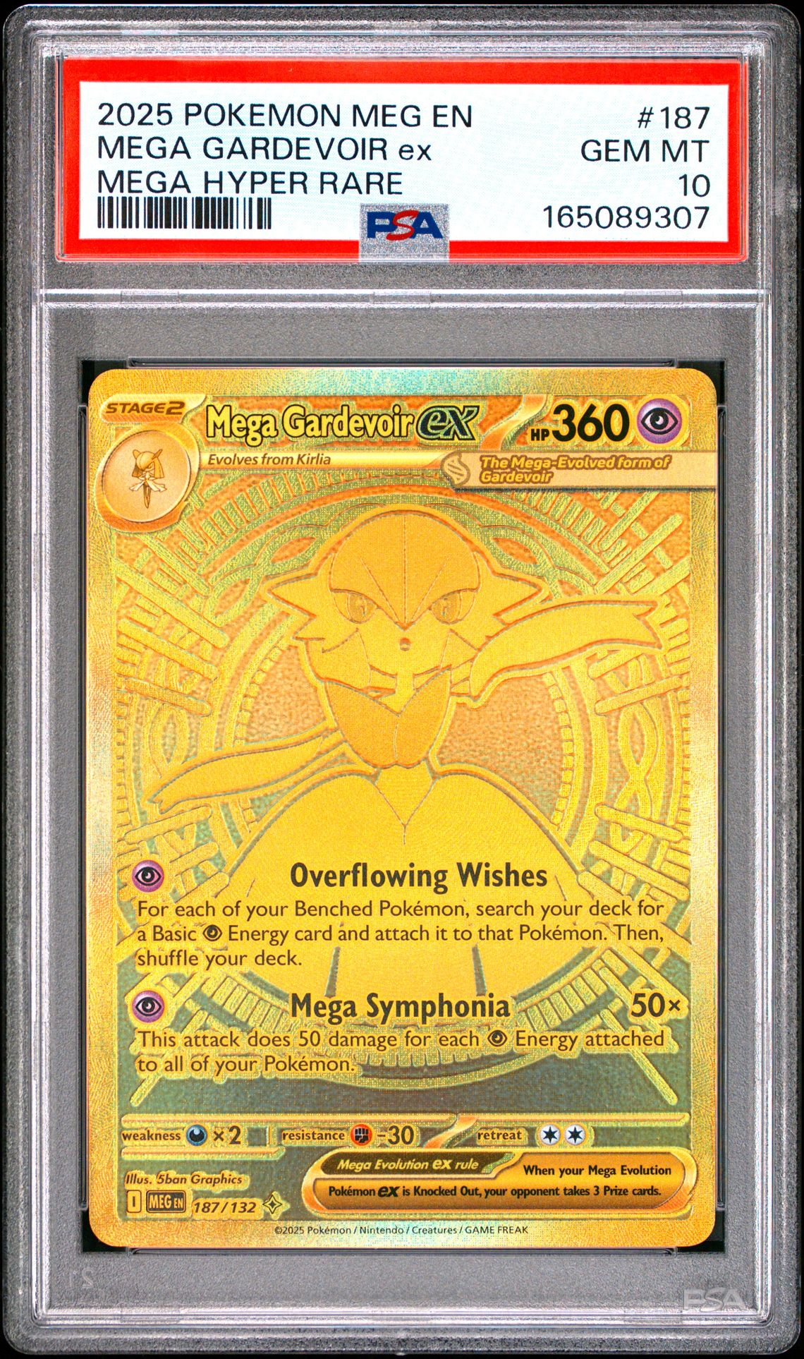 2025 Pokemon Meg En-Mega Evolution Mega Gardevoir Ex #187 (Mega Hyper Rare) Gem Mt 10 front view - PSA graded GEM MT 10