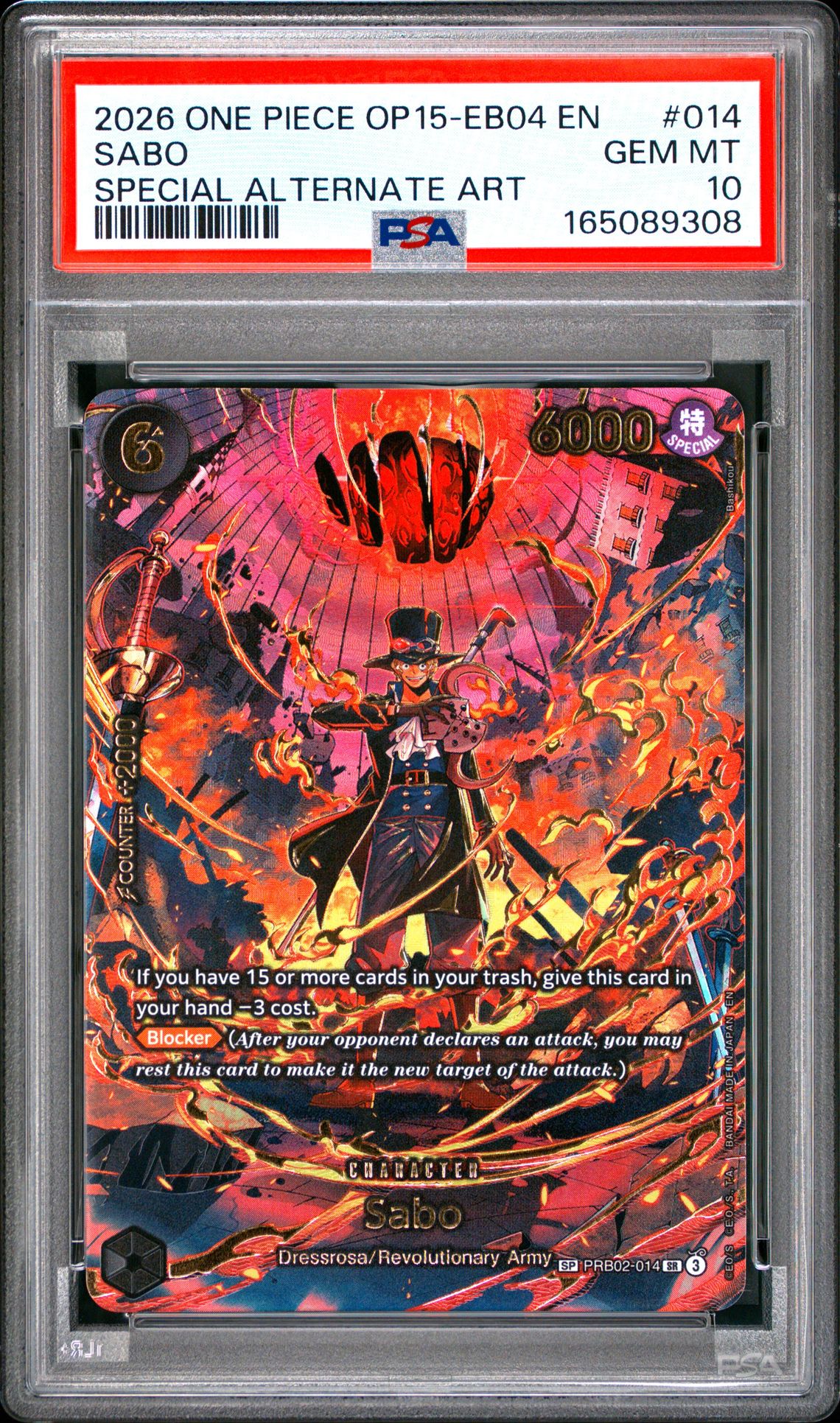 2026 One Piece Op15-Eb04-Adventure On Kami's Island Sabo #014 (Special Alternate Art) Gem Mt 10 front view - PSA graded GEM MT 10