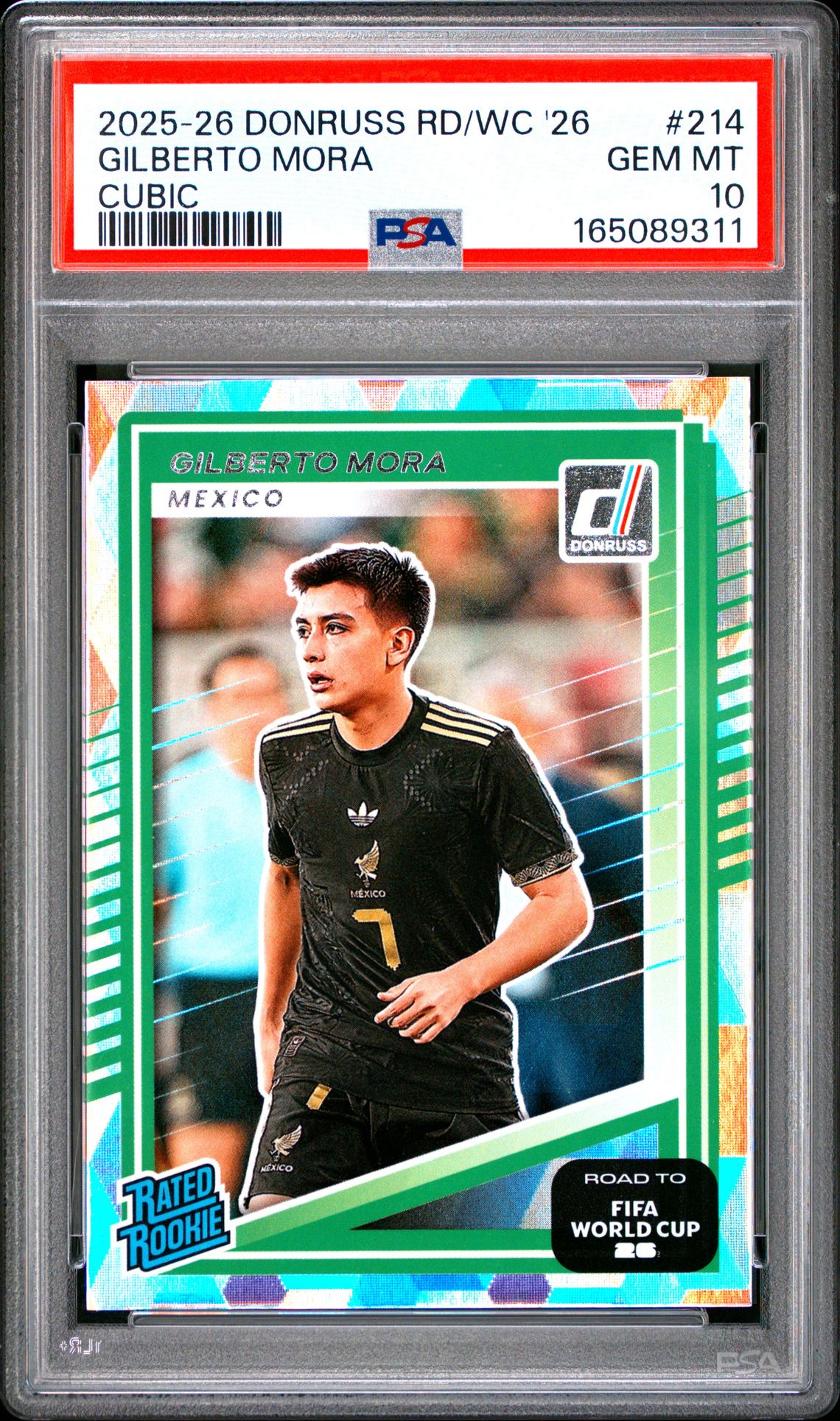 2025-2026 Panini Donruss Road To Fifa World Cup '26 Gilberto Mora #214 (Cubic) Gem Mt 10 front view - PSA graded GEM MT 10