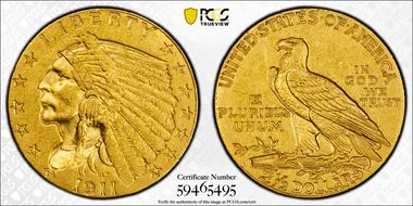 1911-D $2.50 AU55