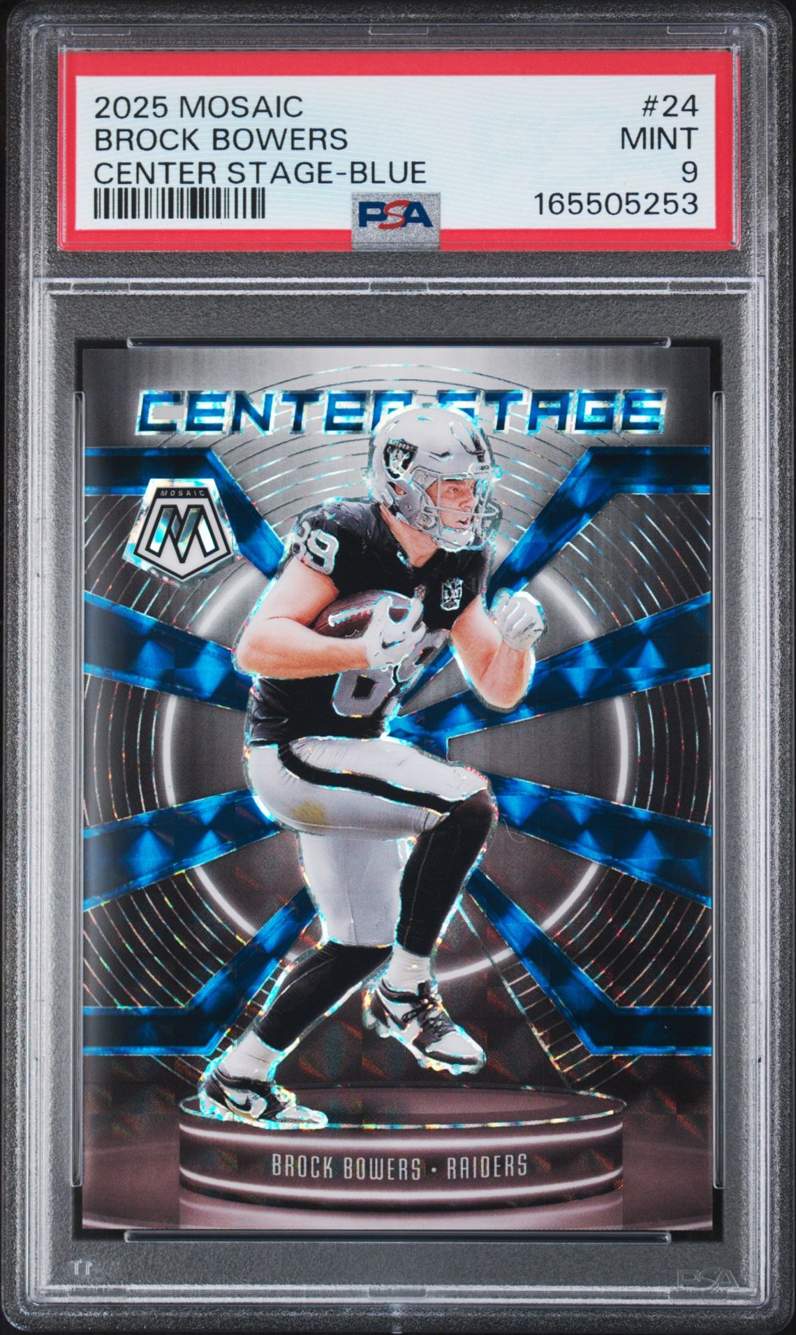 2025 Panini Mosaic Center Stage Brock Bowers #24 (Center Stage-Blue) Mint 9 front