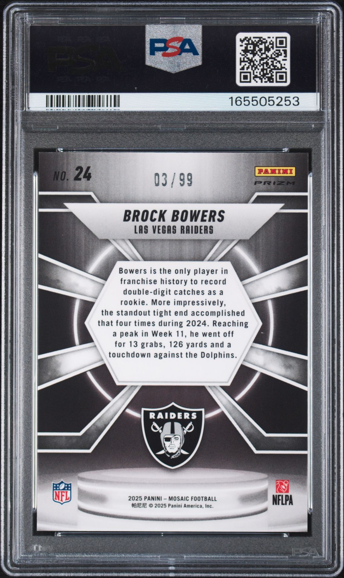 2025 Panini Mosaic Center Stage Brock Bowers #24 (Center Stage-Blue) Mint 9 back