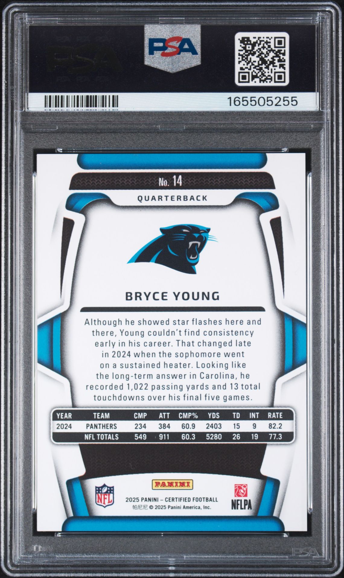 2025 PANINI CERTIFIED BRYCE YOUNG MIRROR ORANGE 14 GEM MT 10 back