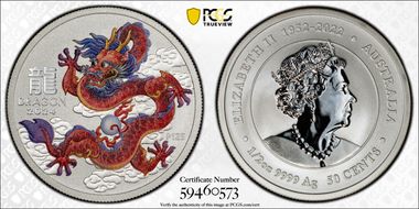 2024-P125 50C Year of the Dragon 1/2oz Ag Red MS70
