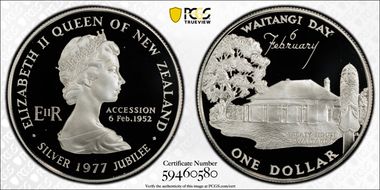 1977 $1 Waitangi Day/Jubilee Ag PR69DCAM