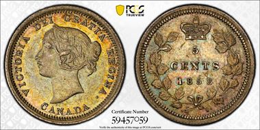 1858 5C Small Date AU58
