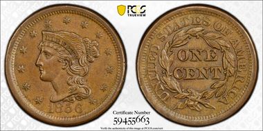 1856 1C Upright 5 MS63BN
