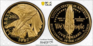 1987-W $5 Constitution PR69DCAM
