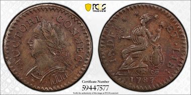 1787 CT 1/2P Laughing Head, Miller 6.1-M AU58BN