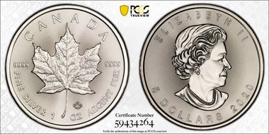 2020 $5 Maple Leaf 1oz Ag First Strike MS69