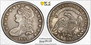 1834 50C Small Date, Small Letters XF45
