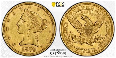 1879 $5 AU53