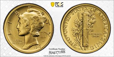 "1916" W (2026) 10C Mercury Au w/ Liberty Bell 250 Privy First Strike SP70