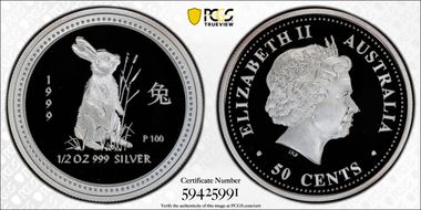 1999-P100 50C Year of the Rabbit 1/2oz Ag PR69DCAM