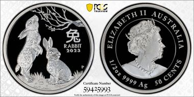 2023-P 50C Year of the Rabbit 1/2oz Ag PR69DCAM