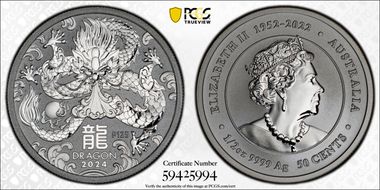 2024-P125 50C Year of the Dragon 1/2oz Ag MS70