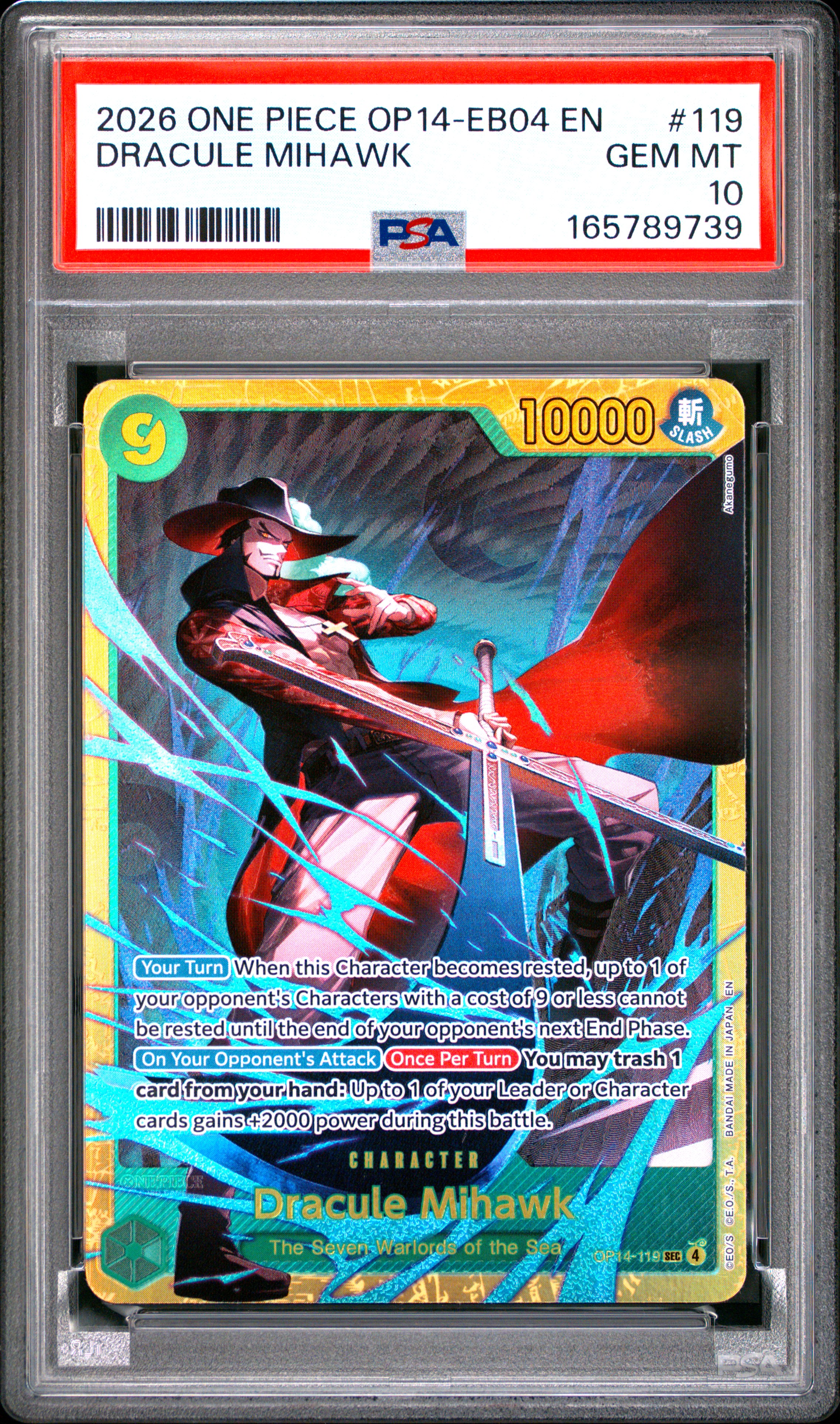 2026 #119 Dracule Mihawk PSA 10 One Piece OP14-EB04-the Azure Sea's Seven